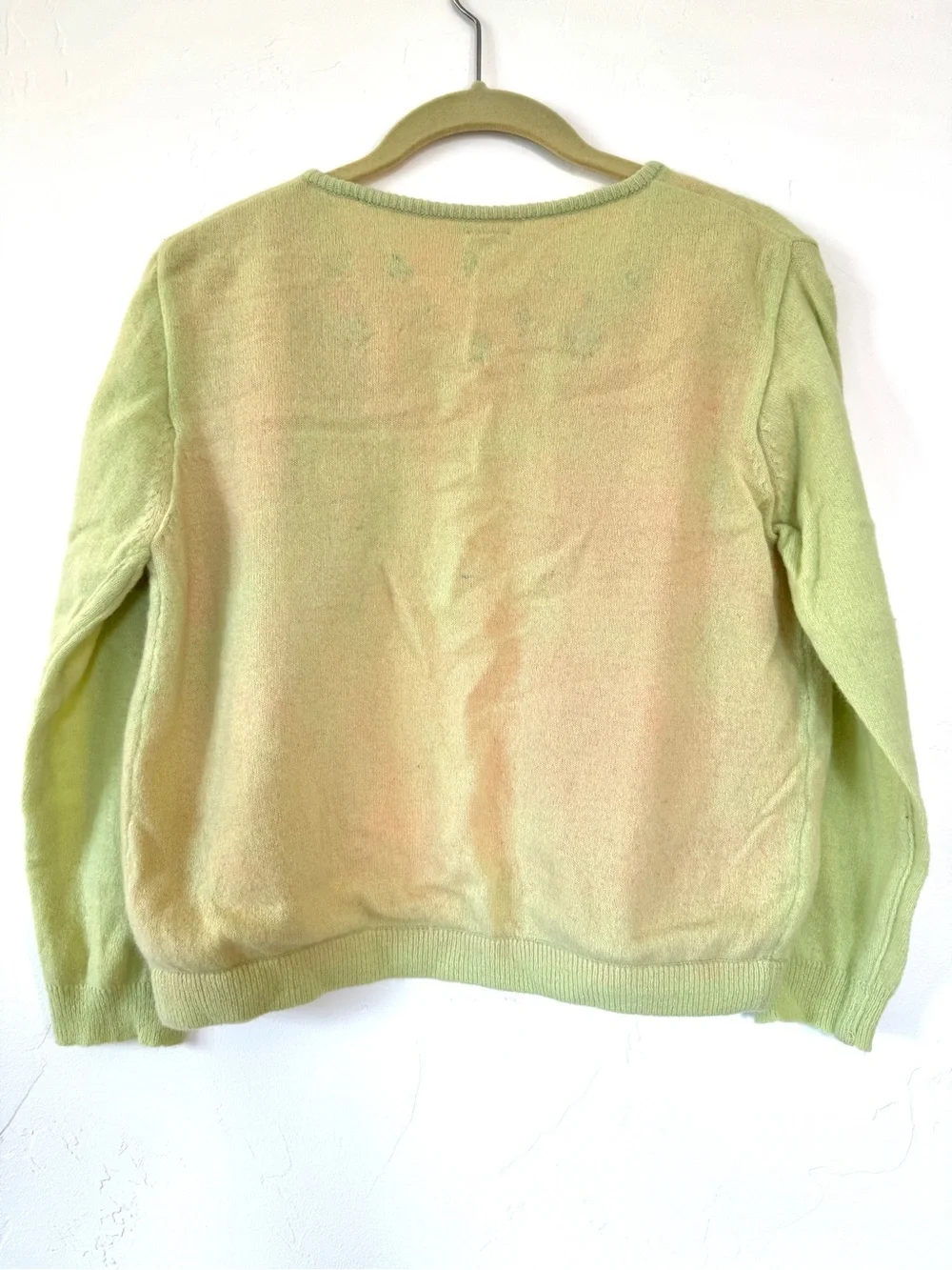 Free People Pale Lime Green Wool and Hot Pink Lace Lined Button-Up Cardigan